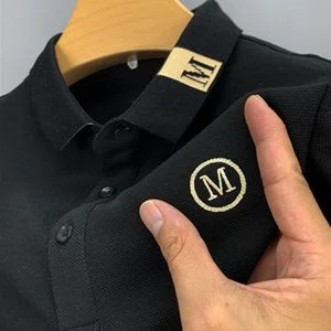 Dou-color Men's Fashion Polos T-shirt Business Casual Short Sleeve Black