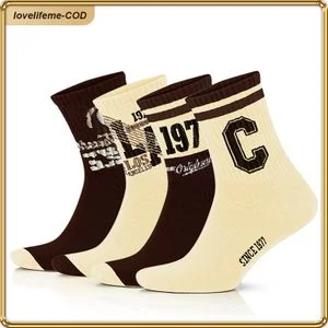 ASHION 4 Pairs Vintage Style Cotton Socks Trendy Breathable Durable