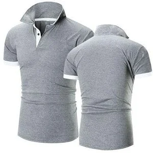 Berrykey Mens Casual Business T-shirt Polos Shirts Stand Collar- Grey