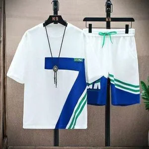 Dou-color Men's Fashion Shorts And T-shirt Set -2 Pieces - White