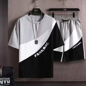 Dou-color Men's 2-in-1 Short Sleeve&Shorts Set - Black And Grey