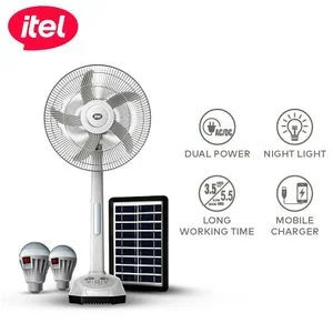 itel 16 Inches AC/DC Solar Rechargeable Fan With Panel & 2 Bulbs