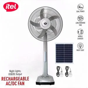 itel 16 Inches AC/DC Solar Rechargeable Fan With Panel & 2 Bulbs