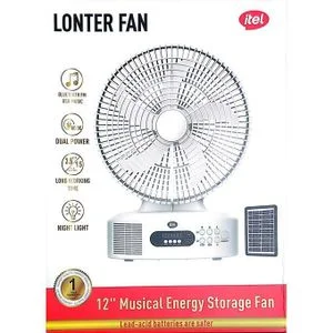 itel 12" AC/DC Musical Solar Energy Fan With Panel + Night Light