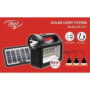 itel Portable LED Solar Lighting System With Radio, 3 Led Bulbs, Panel And Charger