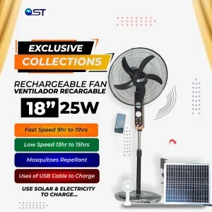 SOLAR OST 18" Fan Rechargeable Standing Fan With Solar Panel