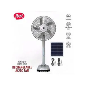 itel 16 Inches AC/DC Solar Rechargeable Fan With Panel + 2 Bulbs