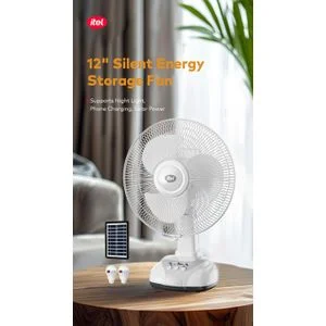 itel 12" Rechargeable Silient ENERGY Storage Solar Fan