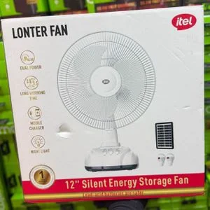 itel Table Fan 12" 5.5 Hours of Long-lasting Battery Life Rechargeable Solar Desk Fan MOO1 with Panel & 2 Bulbs