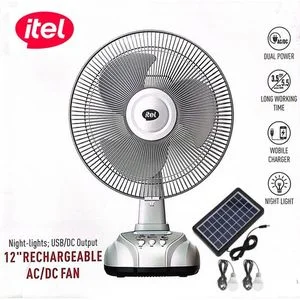 itel 12 Inches Solar Rechargeable Fan With Panel & 2 Bulbs