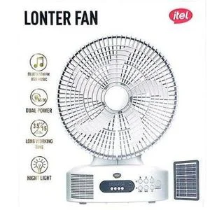 itel 12-Inch Lonter Multi-Functional Rechargeable Fan with Solar Panel, FM, Bluetooth & LED
