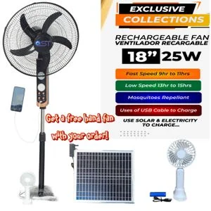 SOLAR OST 18" Fan Rechargeable Standing Fan With .Solar Panel inbuilt 2 bulb