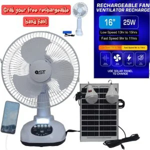 SOLAR OST 12" Rechargeable Solar Table Fan With Solar Panel Usb