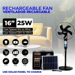 SOLAR OST 16" Rechargeable Solar. Standing Fan With 20w Solar. Panel