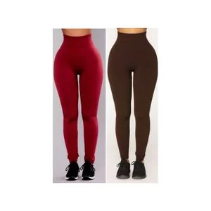 2Prs High Waist Fleece Lined Leggings -Wine & Brown